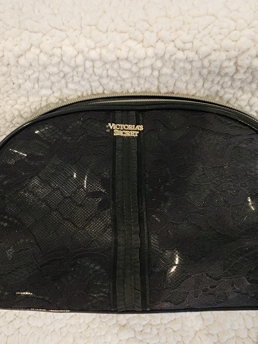 Victoria's Secret Black Lace Cosmetic Case with Gold Logo
